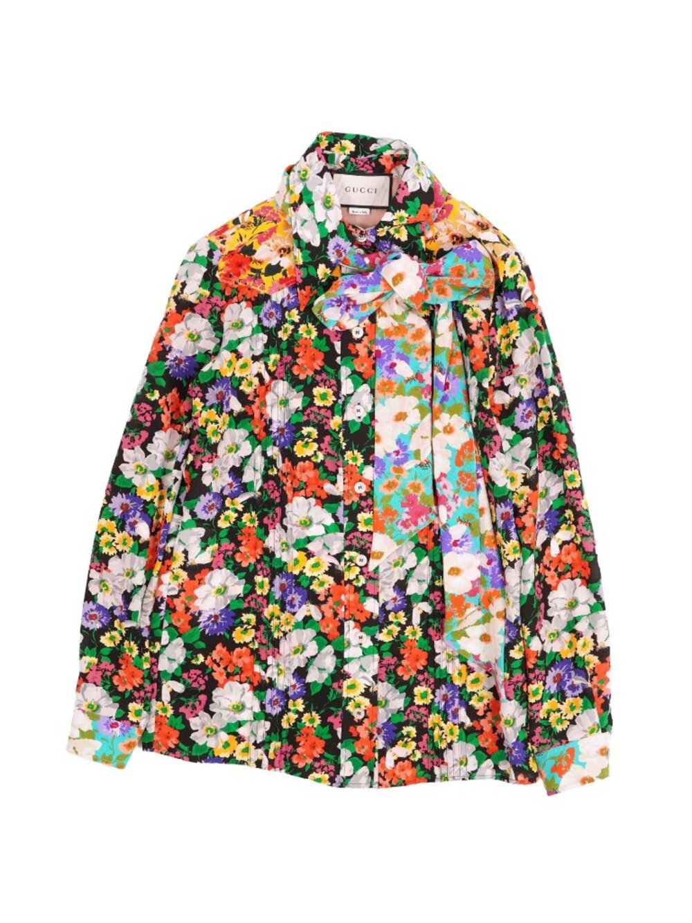 Gucci Shirt Blouse Ribbon Long Sleeve All Over Print Top Silk Multicolor 38